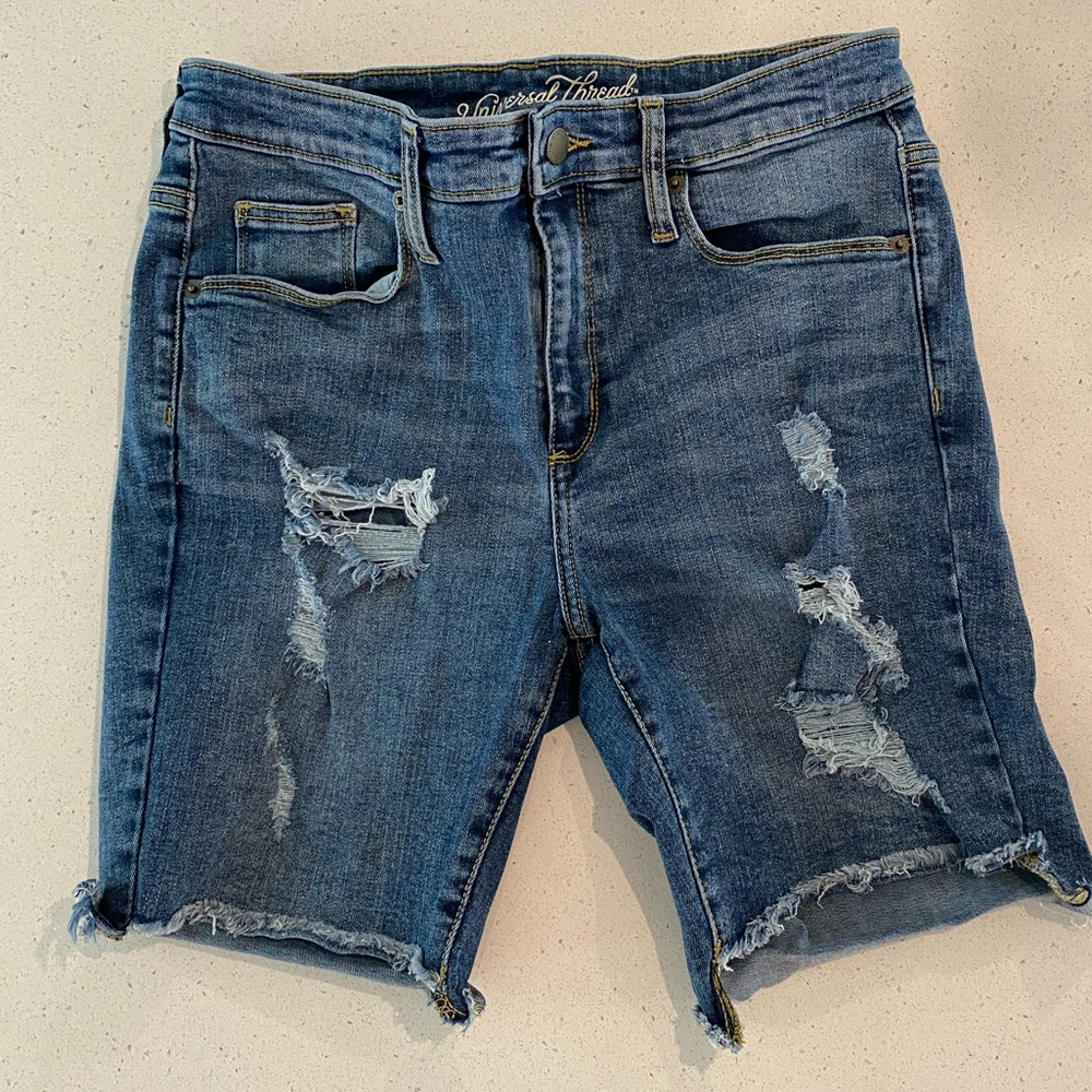 Distressed Bermuda Jean Shorts, Size 10/30